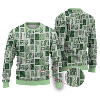 Vintage Aloha Block Quilt Ugly Christmas Sweater Green Inspired Lei Motifs - Polynesian Pride