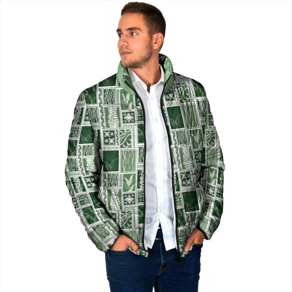 Vintage Aloha Block Quilt Padded Jacket Green Inspired Lei Motifs - Polynesian Pride