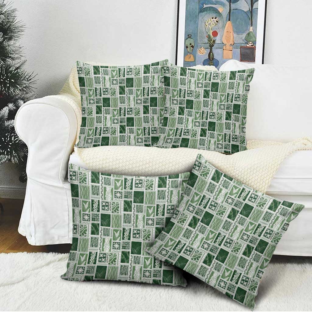 Vintage Aloha Block Quilt Pillow Cover Green Inspired Lei Motifs - Polynesian Pride