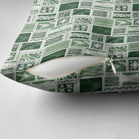 Vintage Aloha Block Quilt Pillow Cover Green Inspired Lei Motifs - Polynesian Pride