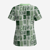 Vintage Aloha Block Quilt Scrub Top Green Inspired Lei Motifs - Polynesian Pride