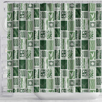 Vintage Aloha Block Quilt Shower Curtain Green Inspired Lei Motifs - Polynesian Pride