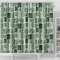 Vintage Aloha Block Quilt Shower Curtain Green Inspired Lei Motifs - Polynesian Pride