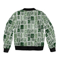 Vintage Aloha Block Quilt Sleeve Zip Bomber Jacket Green Inspired Lei Motifs - Polynesian Pride
