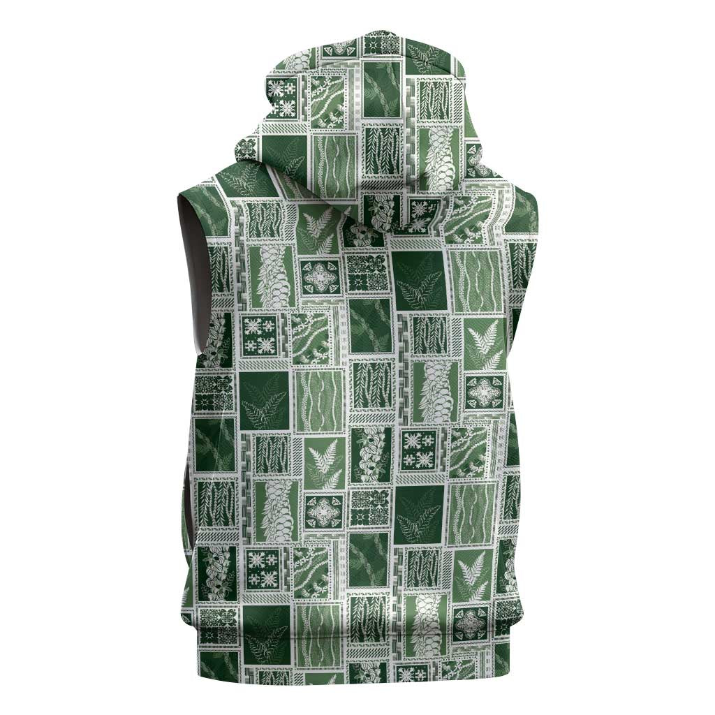 Vintage Aloha Block Quilt Sleeveless Zip Hoodie Green Inspired Lei Motifs - Polynesian Pride