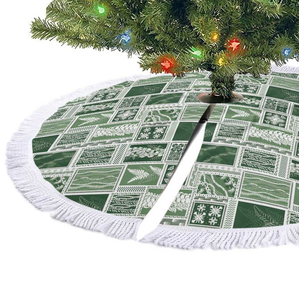 Vintage Aloha Block Quilt Tree Skirt Green Inspired Lei Motifs - Polynesian Pride