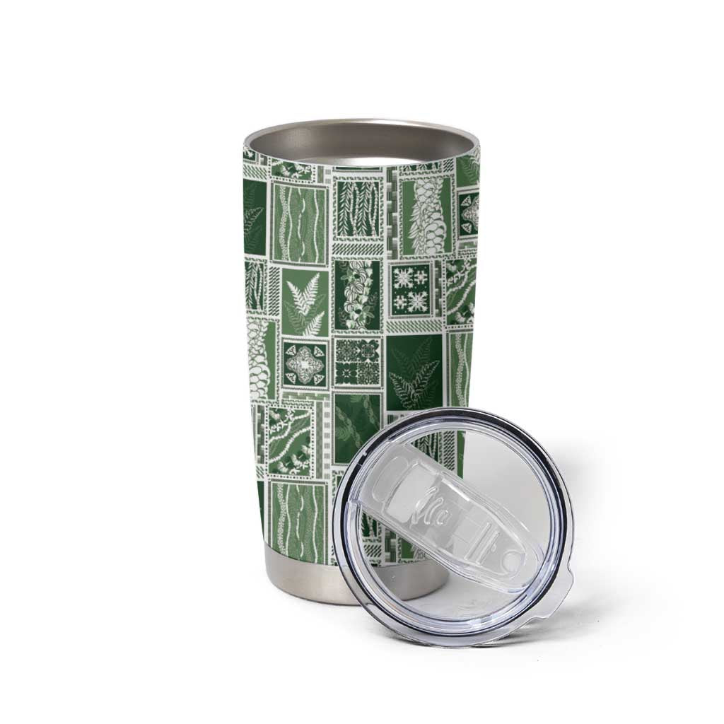Vintage Aloha Block Quilt Tumbler Cup Green Inspired Lei Motifs - Polynesian Pride