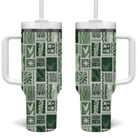 Vintage Aloha Block Quilt Tumbler With Handle Green Inspired Lei Motifs LT9 One Size: 40 oz Green - Polynesian Pride