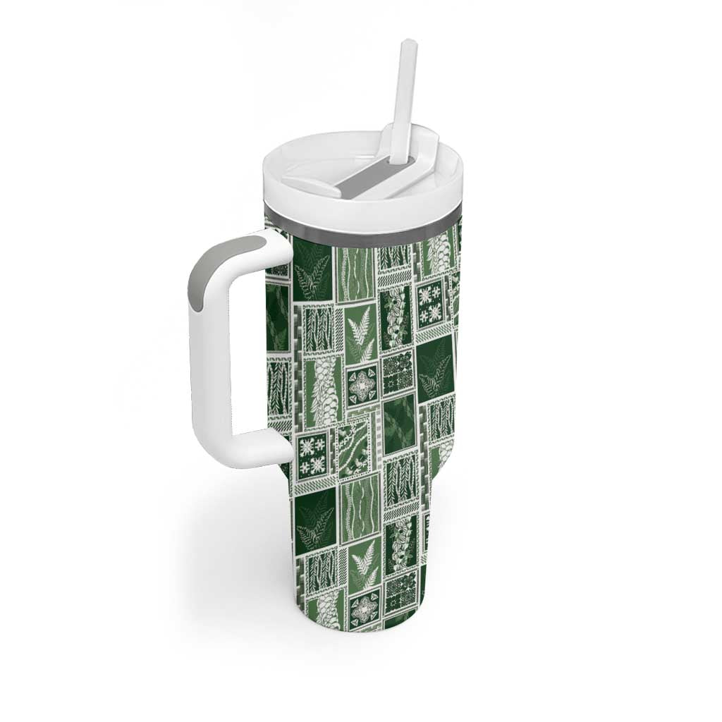 Vintage Aloha Block Quilt Tumbler With Handle Green Inspired Lei Motifs LT9 - Polynesian Pride