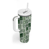 Vintage Aloha Block Quilt Tumbler With Handle Green Inspired Lei Motifs LT9 - Polynesian Pride
