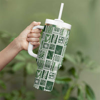 Vintage Aloha Block Quilt Tumbler With Handle Green Inspired Lei Motifs LT9 - Polynesian Pride