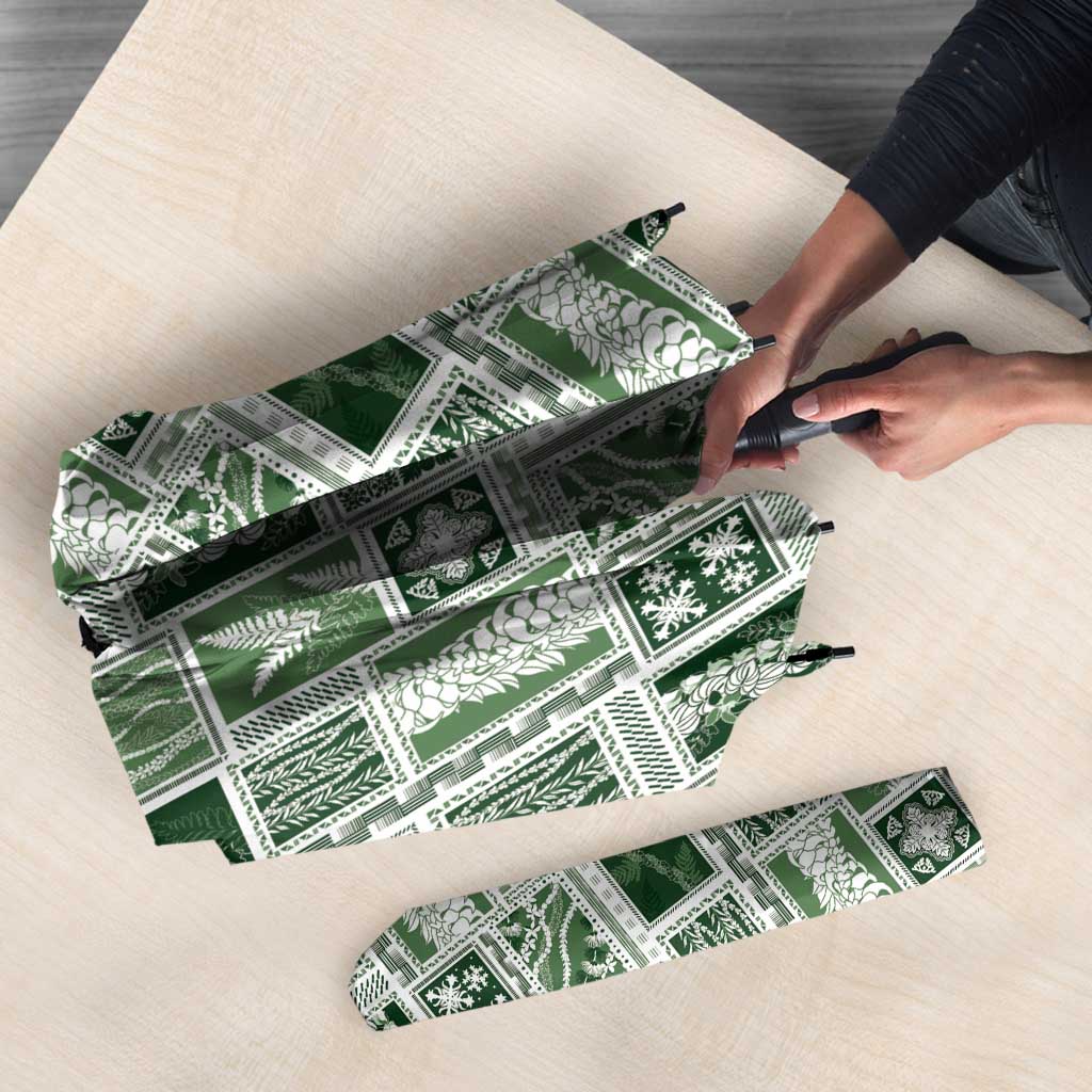 Vintage Aloha Block Quilt Umbrella Green Inspired Lei Motifs - Polynesian Pride