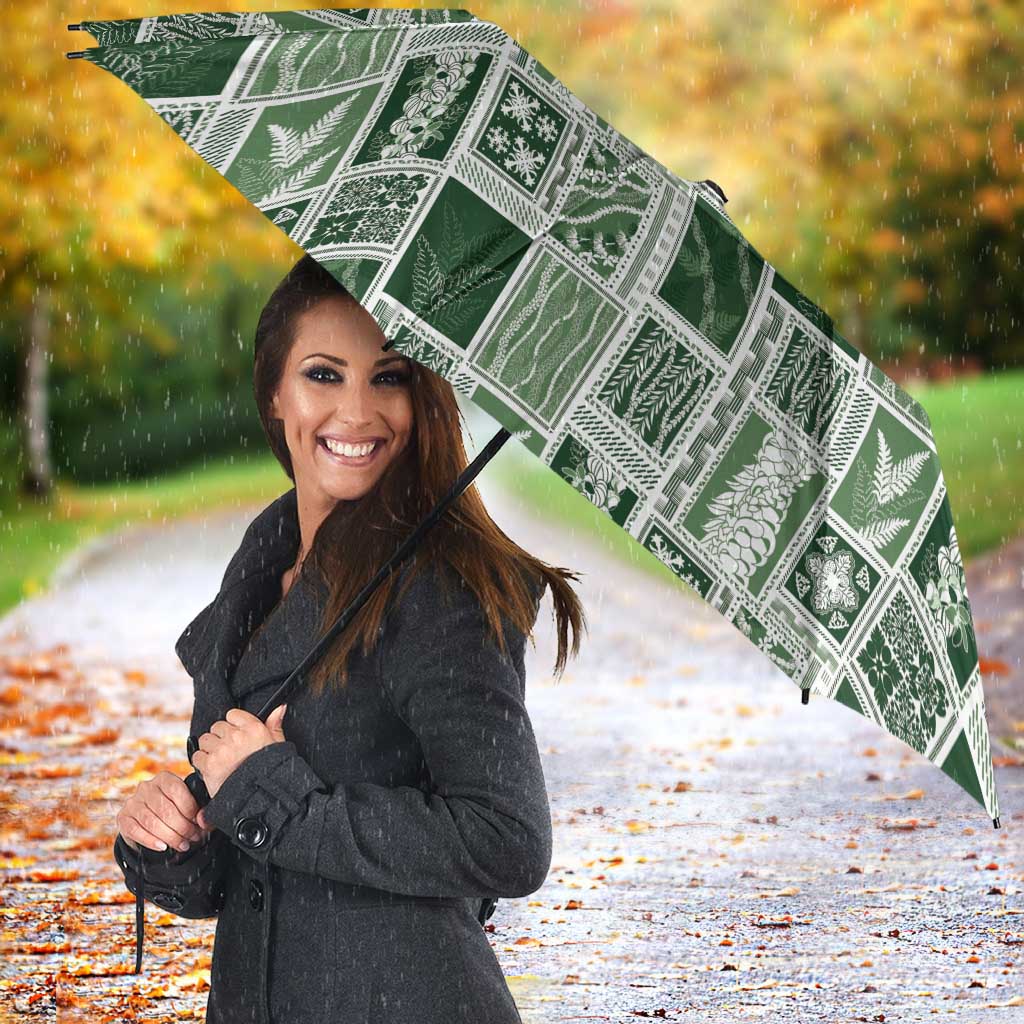 Vintage Aloha Block Quilt Umbrella Green Inspired Lei Motifs - Polynesian Pride