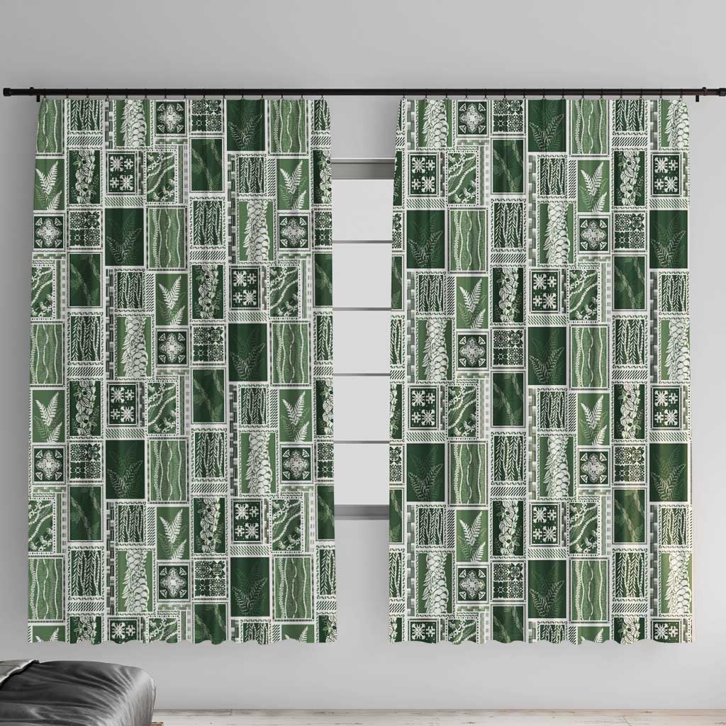 Vintage Aloha Block Quilt Window Curtain Green Inspired Lei Motifs - Polynesian Pride