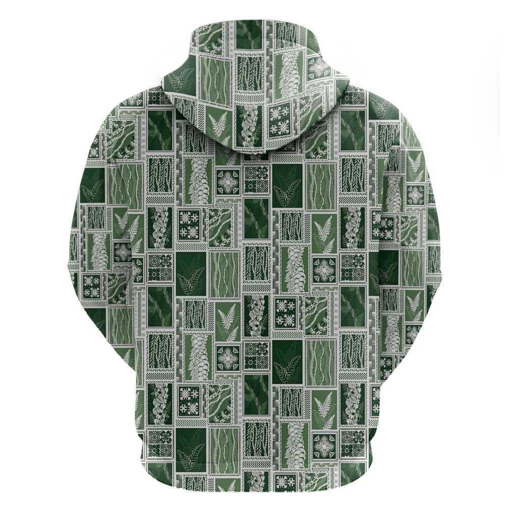 Vintage Aloha Block Quilt Zip Hoodie Green Inspired Lei Motifs - Polynesian Pride