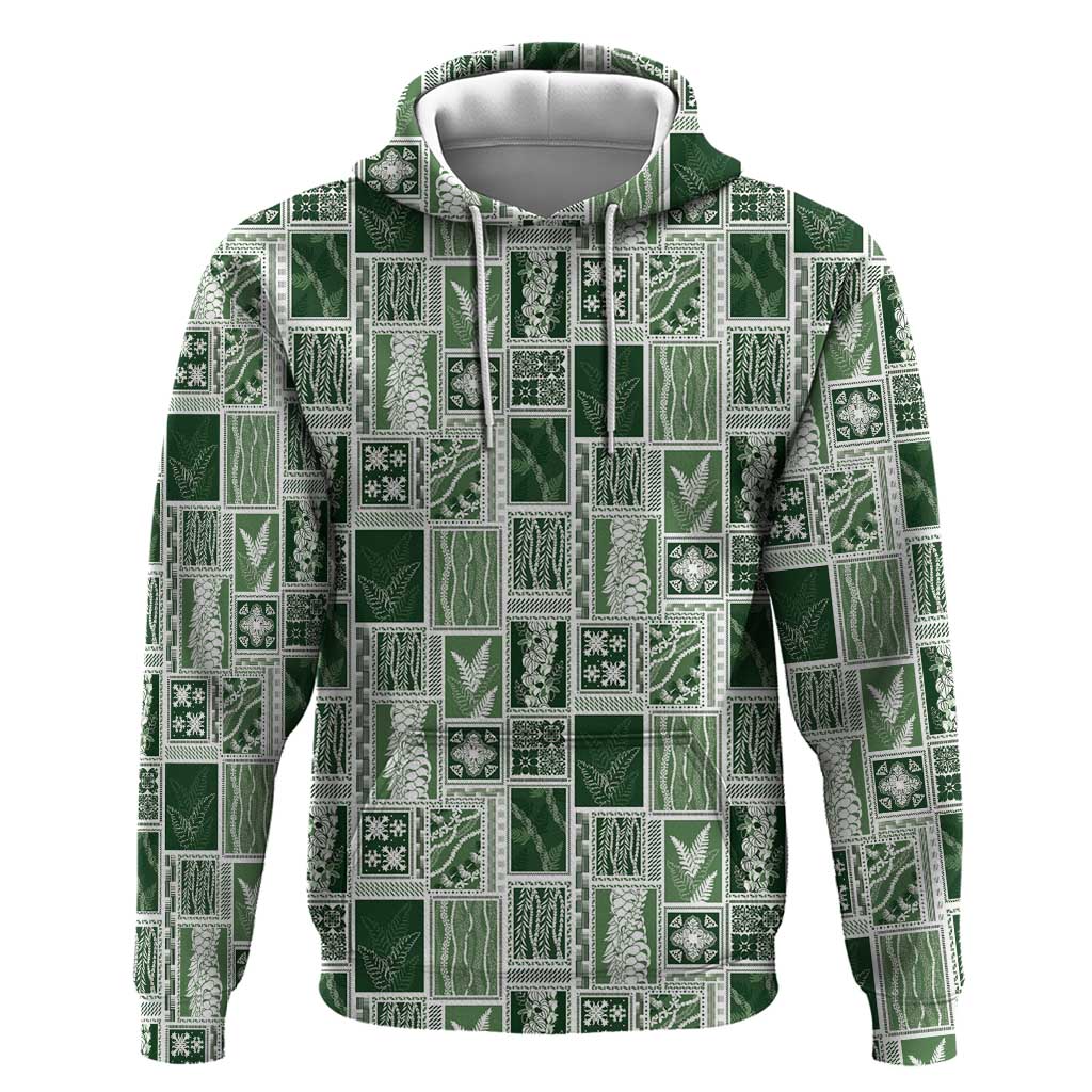 Vintage Aloha Block Quilt Zip Hoodie Green Inspired Lei Motifs - Polynesian Pride