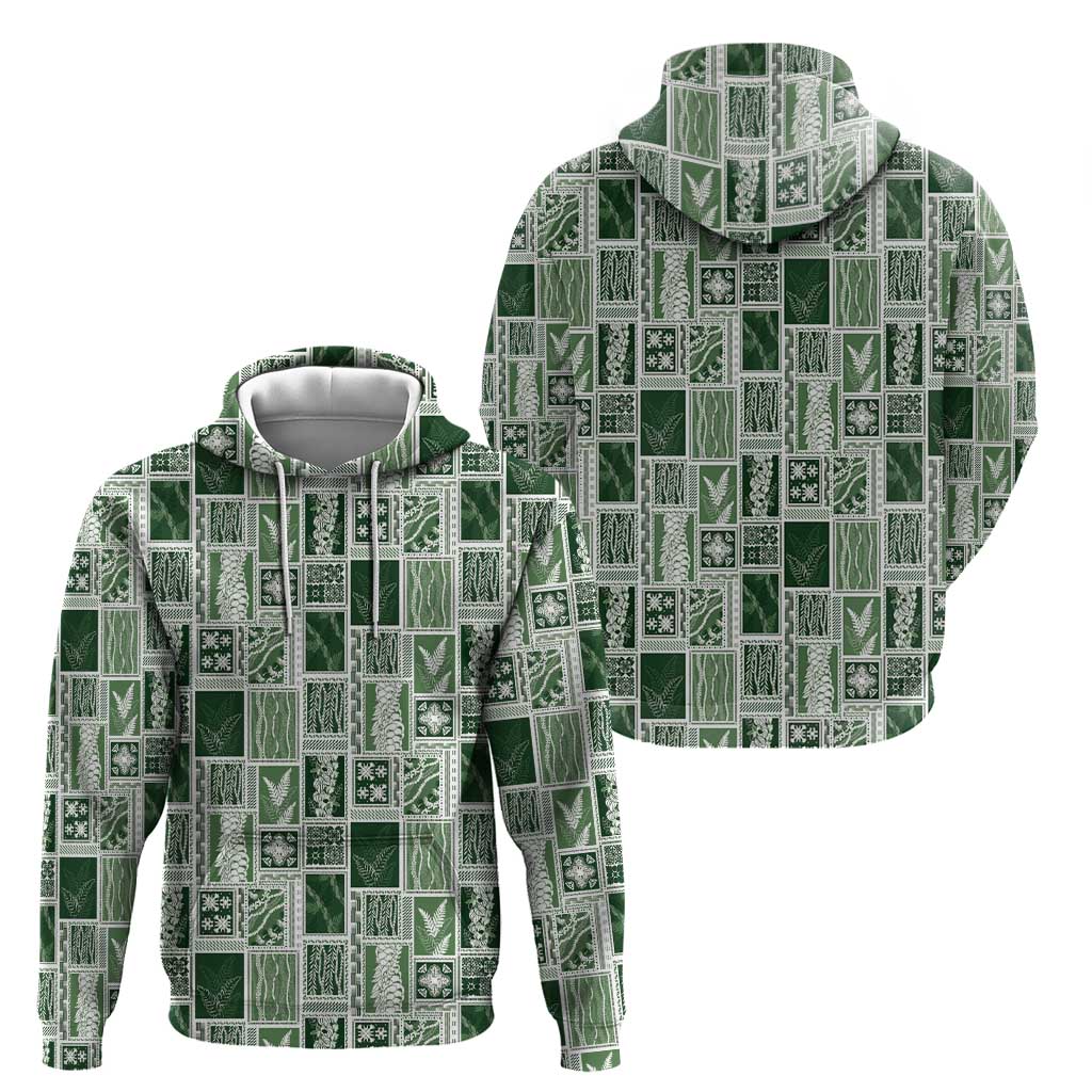 Vintage Aloha Block Quilt Zip Hoodie Green Inspired Lei Motifs - Polynesian Pride