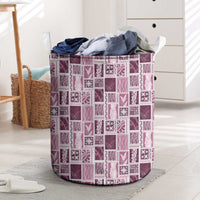 Vintage Aloha Block Quilt Laundry Basket Pink Inspired Lei Motifs - Polynesian Pride