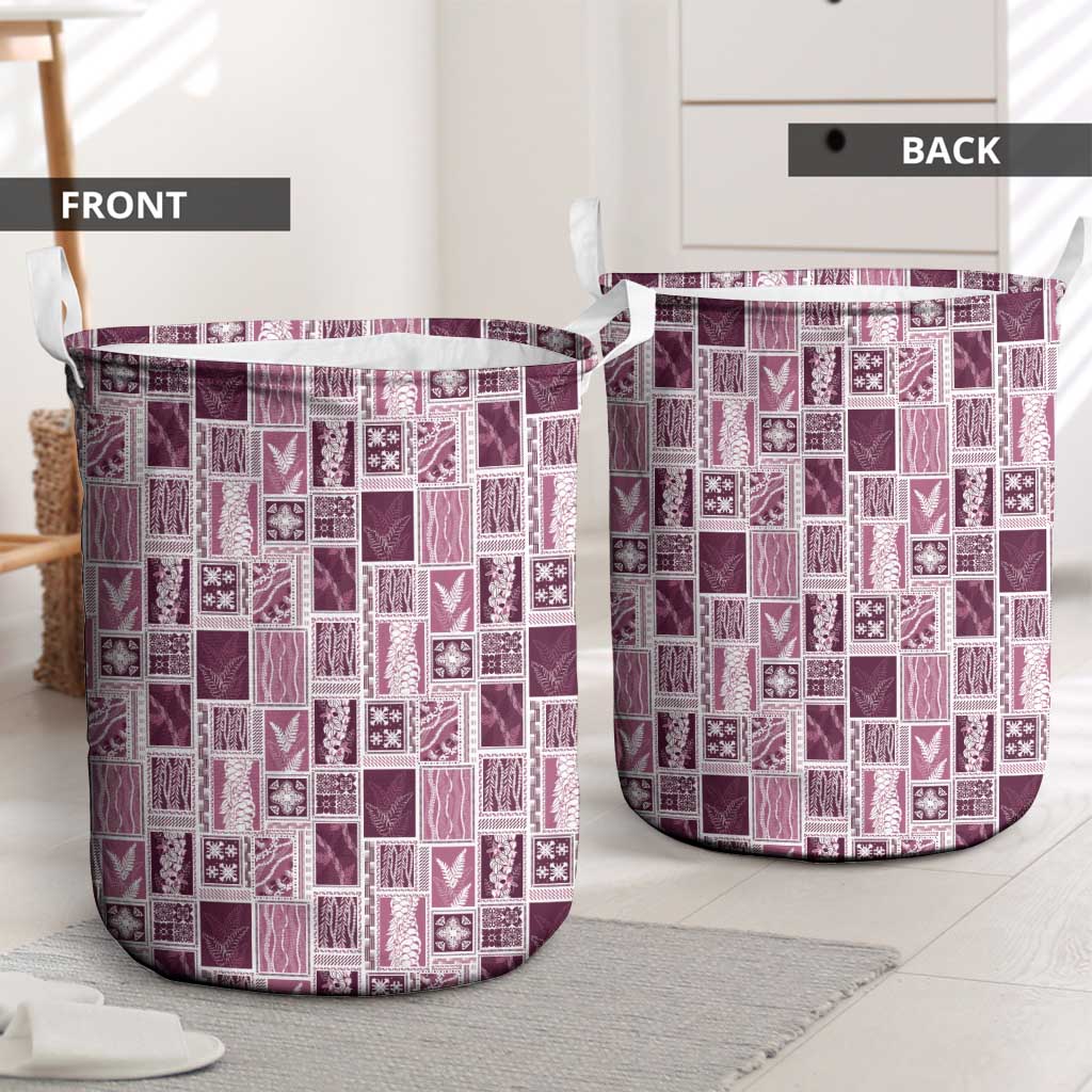 Vintage Aloha Block Quilt Laundry Basket Pink Inspired Lei Motifs - Polynesian Pride