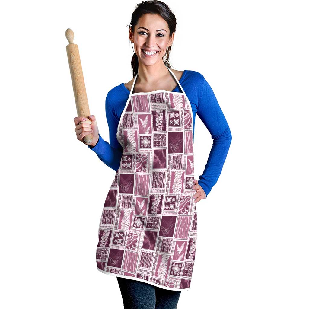 Vintage Aloha Block Quilt Apron Pink Inspired Lei Motifs - Polynesian Pride