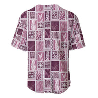 Vintage Aloha Block Quilt Baseball Jersey Pink Inspired Lei Motifs - Polynesian Pride