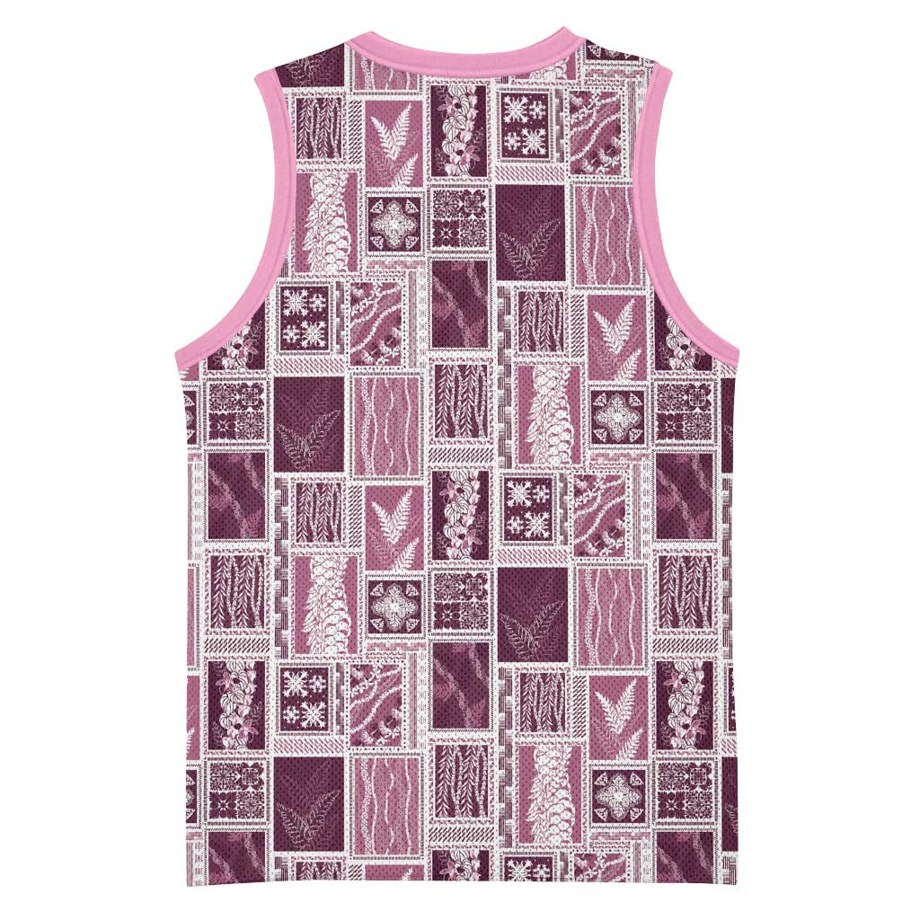 Vintage Aloha Block Quilt Basketball Jersey Pink Inspired Lei Motifs - Polynesian Pride