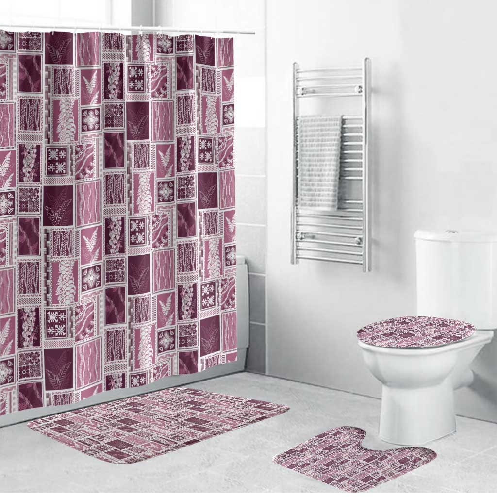 Vintage Aloha Block Quilt Bathroom Set Pink Inspired Lei Motifs - Polynesian Pride