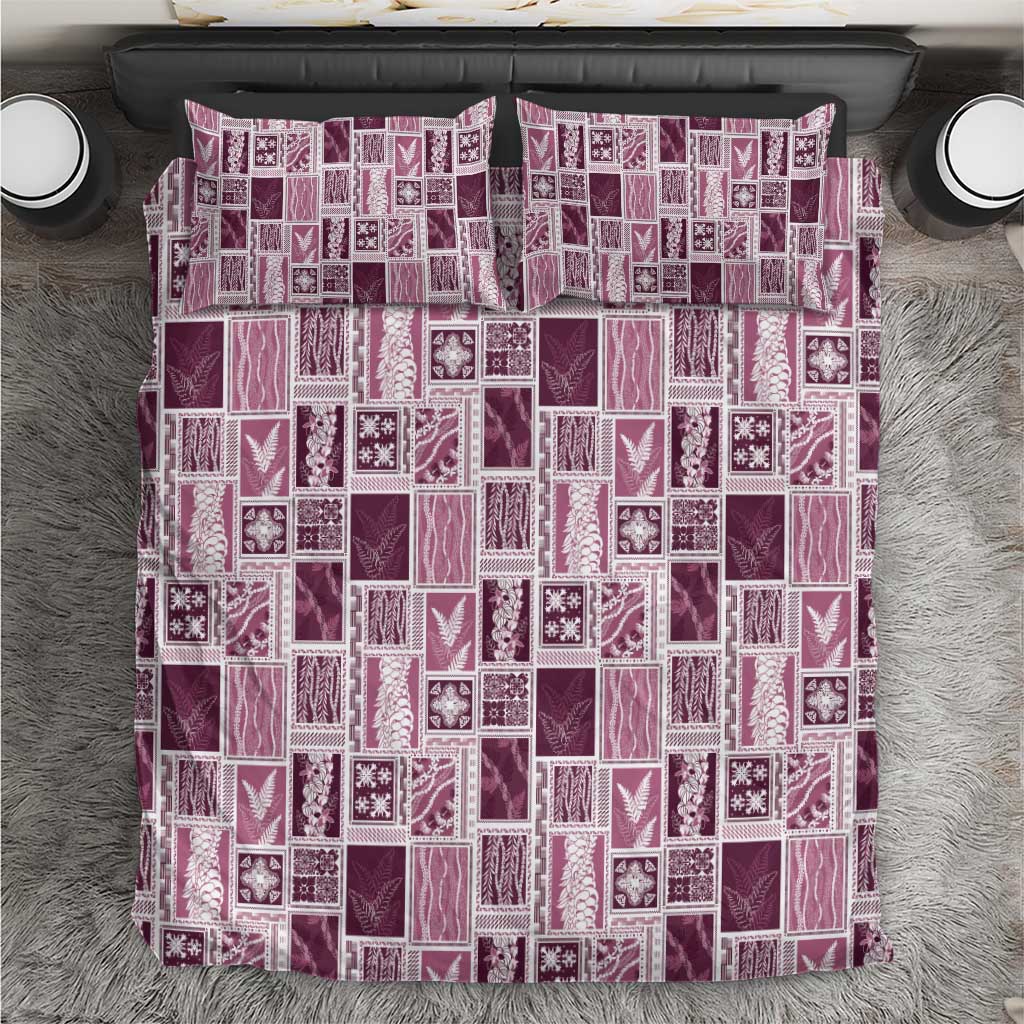 Vintage Aloha Block Quilt Bedding Set Pink Inspired Lei Motifs - Polynesian Pride