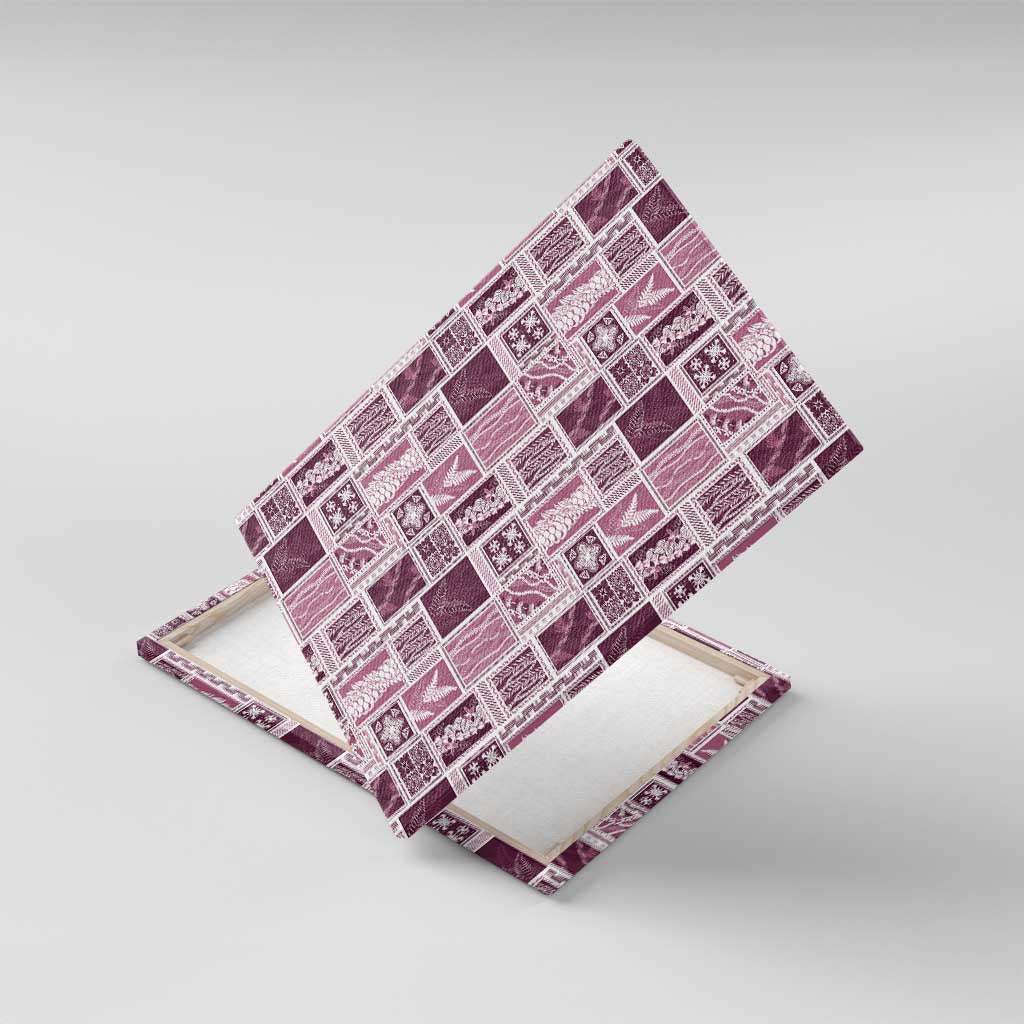 Vintage Aloha Block Quilt Canvas Wall Art Pink Inspired Lei Motifs - Polynesian Pride