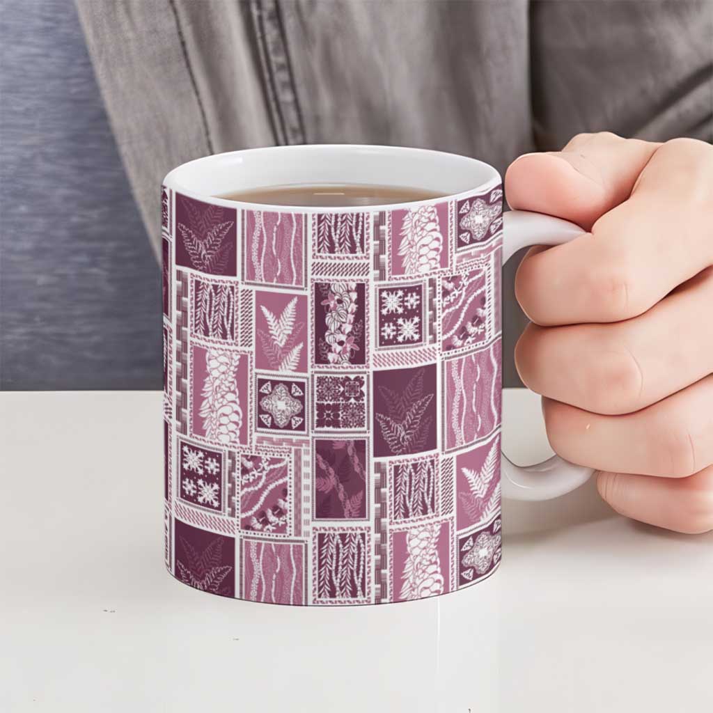 Vintage Aloha Block Quilt Ceramic Mug Pink Inspired Lei Motifs - Polynesian Pride