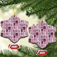 Vintage Aloha Block Quilt Ceramic Ornament Pink Inspired Lei Motifs - Polynesian Pride