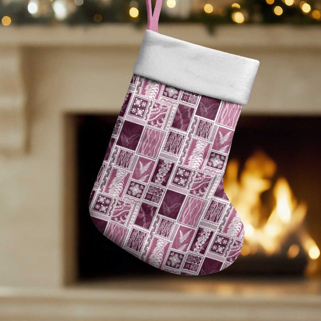 Vintage Aloha Block Quilt Christmas Stocking Pink Inspired Lei Motifs - Polynesian Pride