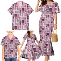 Vintage Aloha Block Quilt Family Matching Mermaid Dress and Hawaiian Shirt Pink Inspired Lei Motifs - Polynesian Pride