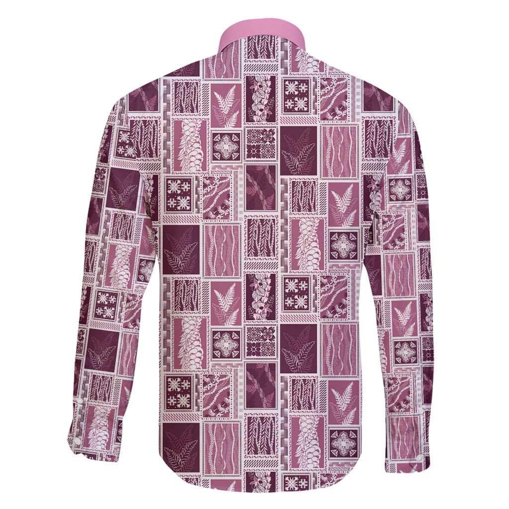 Vintage Aloha Block Quilt Family Matching Off Shoulder Maxi Dress and Hawaiian Shirt Pink Inspired Lei Motifs - Polynesian Pride