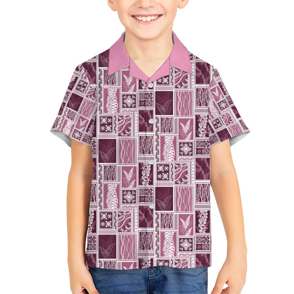 Vintage Aloha Block Quilt Hawaiian Shirt Pink Inspired Lei Motifs - Polynesian Pride