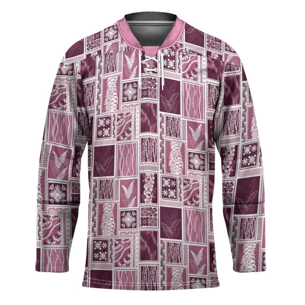 Vintage Aloha Block Quilt Hockey Jersey Pink Inspired Lei Motifs - Polynesian Pride