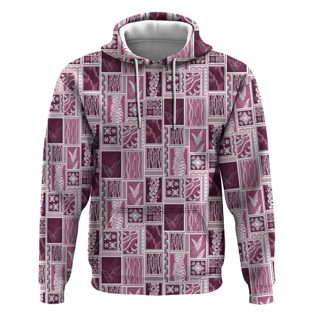 Vintage Aloha Block Quilt Hoodie Pink Inspired Lei Motifs - Polynesian Pride