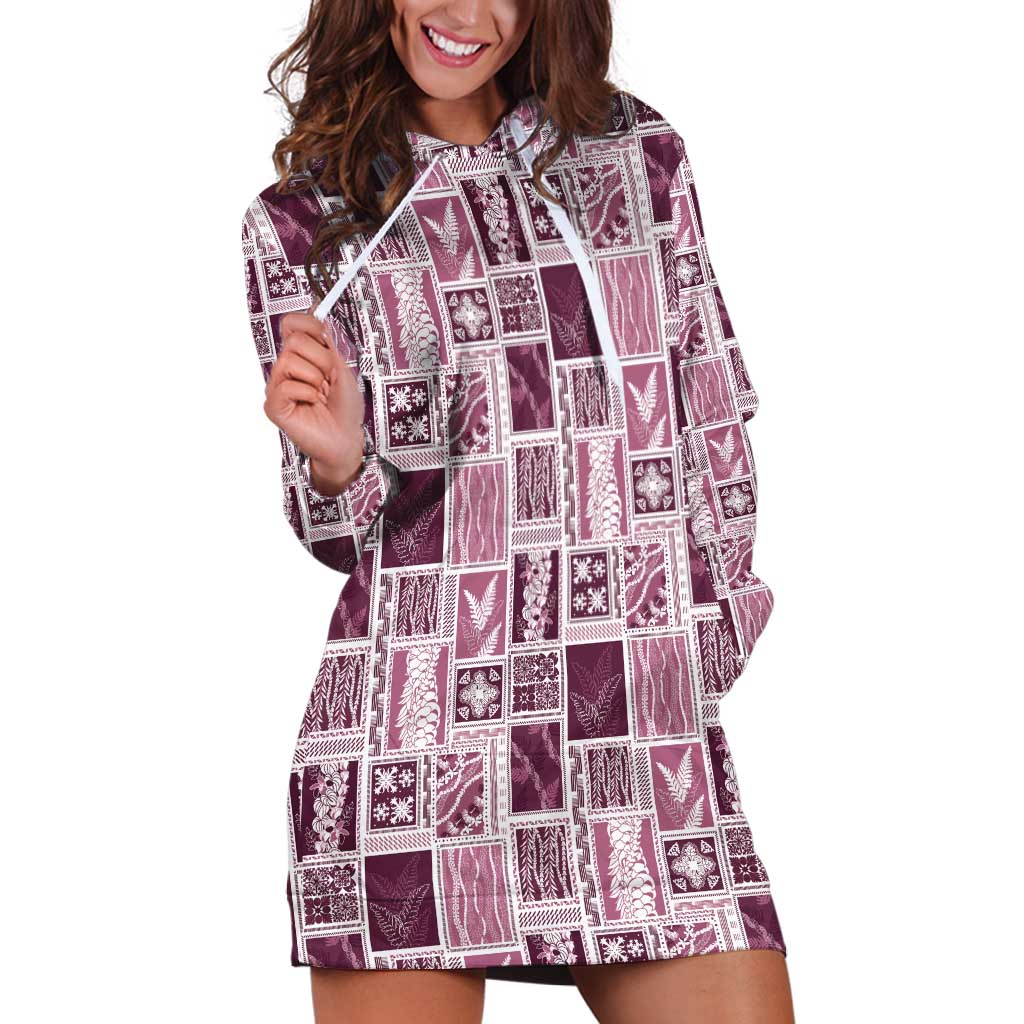 Vintage Aloha Block Quilt Hoodie Dress Pink Inspired Lei Motifs - Polynesian Pride