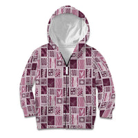 Vintage Aloha Block Quilt Kid Hoodie Pink Inspired Lei Motifs - Polynesian Pride