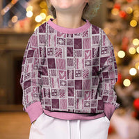 Vintage Aloha Block Quilt Kid Ugly Christmas Sweater Pink Inspired Lei Motifs - Polynesian Pride