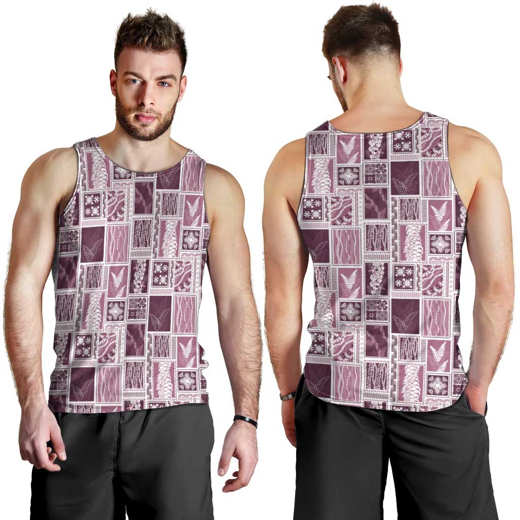 Vintage Aloha Block Quilt Men Tank Top Pink Inspired Lei Motifs - Polynesian Pride