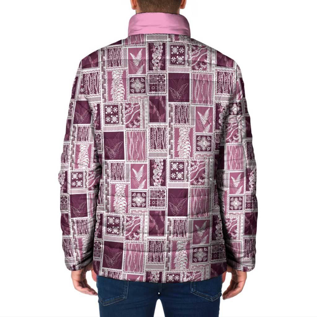 Vintage Aloha Block Quilt Padded Jacket Pink Inspired Lei Motifs - Polynesian Pride
