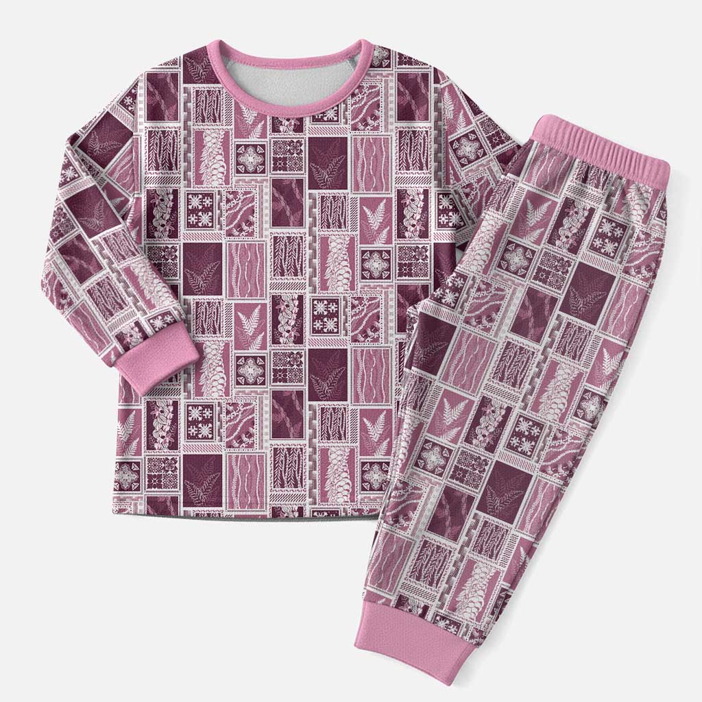 Vintage Aloha Block Quilt Christmas Pajama Set Pink Inspired Lei Motifs - Polynesian Pride