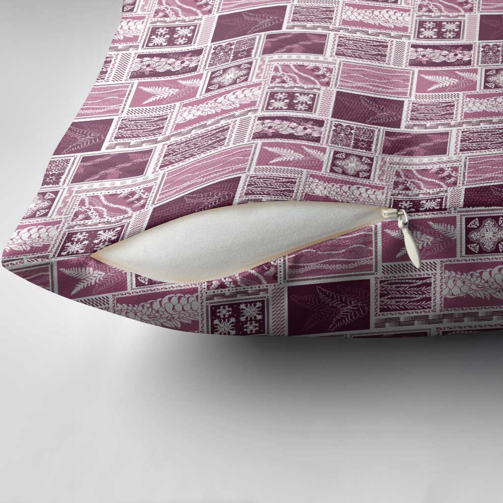 Vintage Aloha Block Quilt Pillow Cover Pink Inspired Lei Motifs - Polynesian Pride