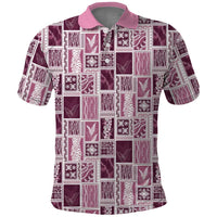 Vintage Aloha Block Quilt Polo Shirt Pink Inspired Lei Motifs - Polynesian Pride