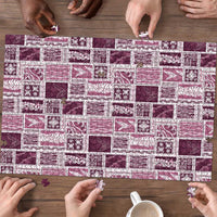Vintage Aloha Block Quilt Puzzle Pink Inspired Lei Motifs - Polynesian Pride