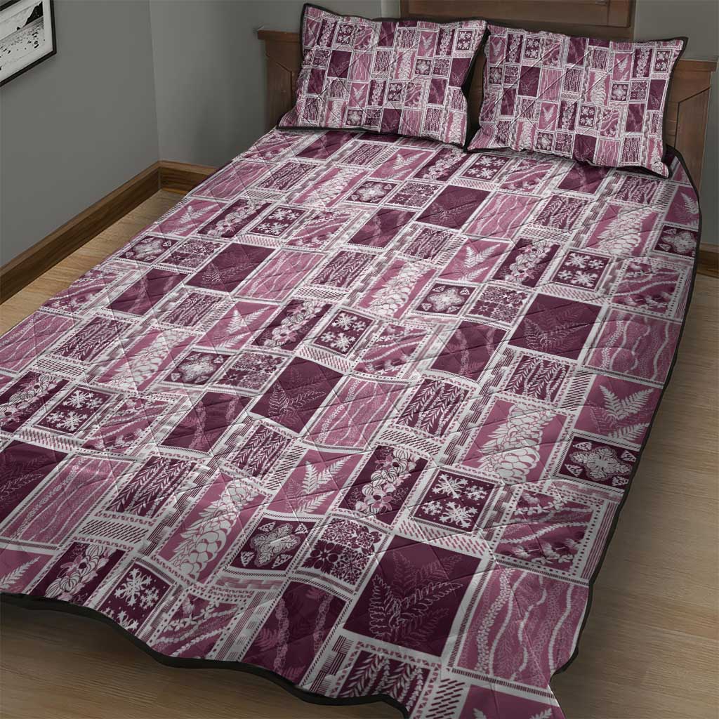 Vintage Aloha Block Quilt Quilt Bed Set Pink Inspired Lei Motifs - Polynesian Pride