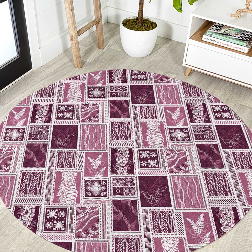 Vintage Aloha Block Quilt Round Carpet Pink Inspired Lei Motifs - Polynesian Pride