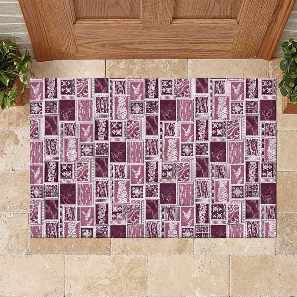 Vintage Aloha Block Quilt Rubber Doormat Pink Inspired Lei Motifs - Polynesian Pride