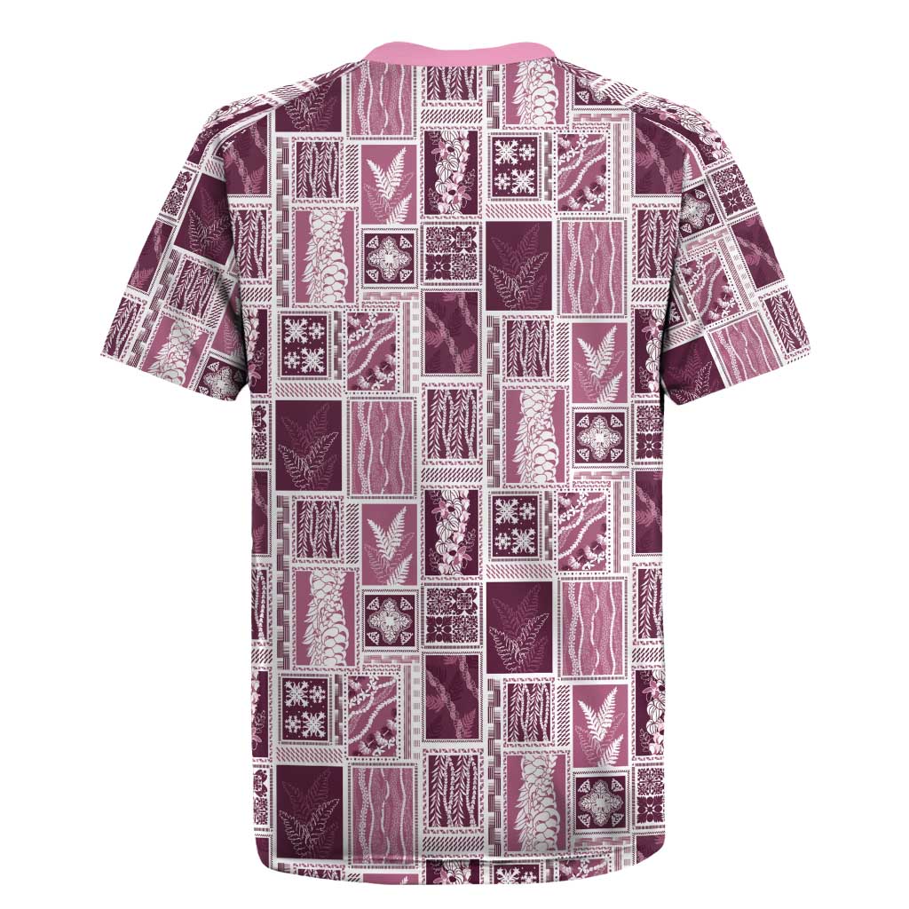 Vintage Aloha Block Quilt Rugby Jersey Pink Inspired Lei Motifs - Polynesian Pride